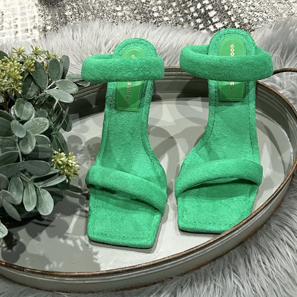 Good‎ American Women’s Green Terry Slip On High Heel Sandals Size 8 NWT